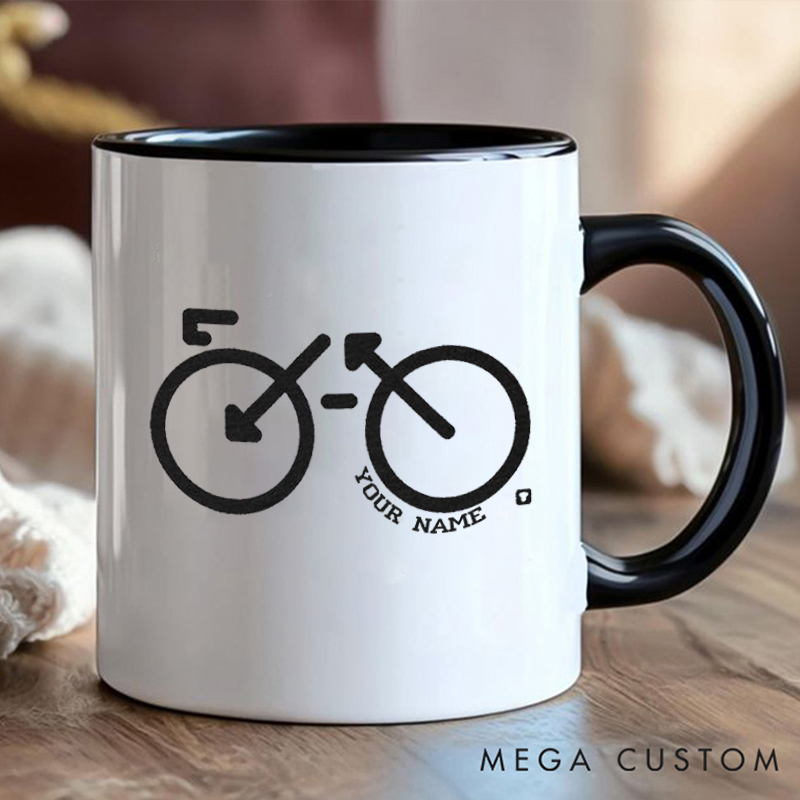 Personalized Minimalist Bicycle Mug with Name and Simple Bike Design for Outdoor Adventures Riding Cycling Biking Enthusiasts