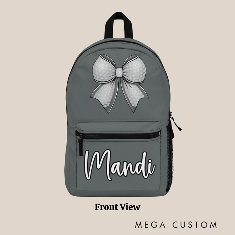 Personalized Golf Backpack with Custom Name and Coquette Bow Design Ideal for Golf Enthusiasts and Players