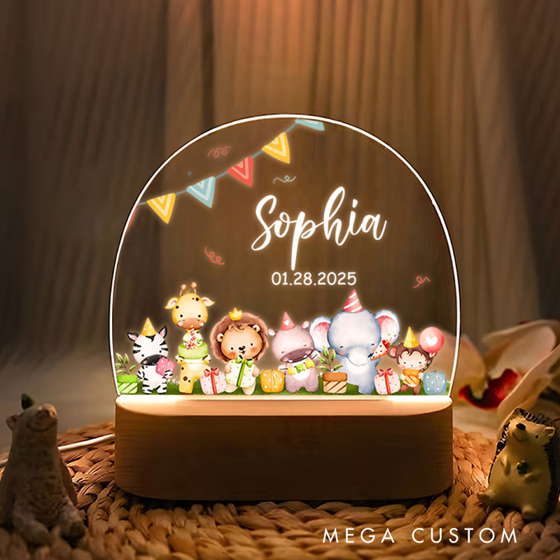 Personalized Animal Bunting Night Light Unisex Newborn Baby Gift Nursery Gift