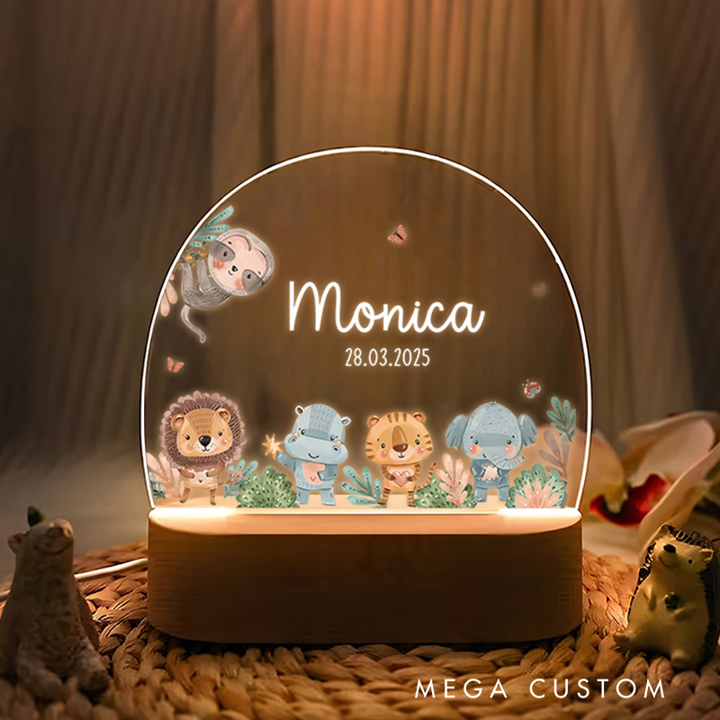 Personalized Safari Animal Night Light Unisex Newborn Baby Gift Nursery Gift