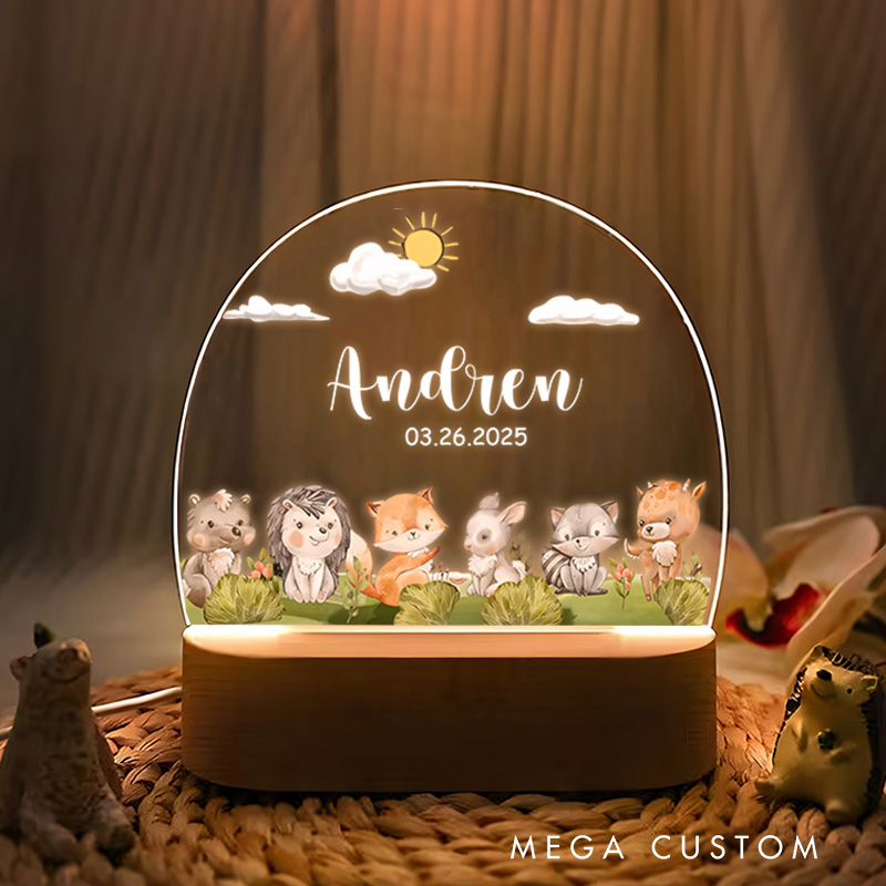 Personalized Woodland Animal Night Light Nursery Baby Room Name Sign Gift