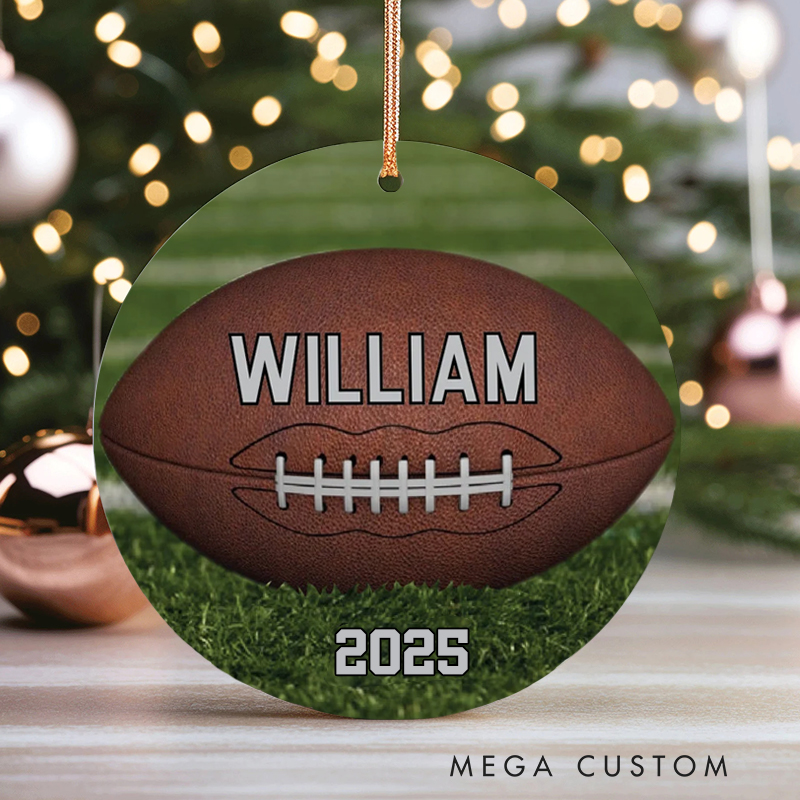 Personalized Football Christmas Ornament with Custom Name and Year Perfect for Sports Fans and Holiday Decor