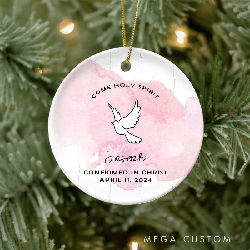 Personalized Come Holy Spirit Ceramic Christmas Ornament with Name Confirmed in Christ Ornament Dove Hanging Home Decor Confirmation Gift for Girl