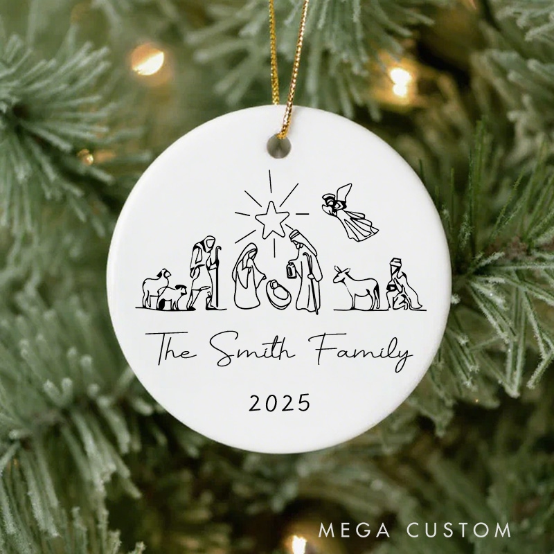 Personalized Nativity Ceramic Christmas Ornament with Name and  Year Custom Christmas Tree Decor Hanging Home Decor Religous Gift Christian Gift