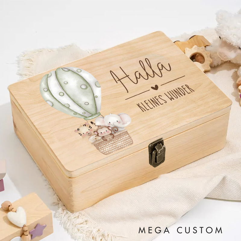 Personalized Hot Air Balloon with Cute Animals and Heartwarming Details for a Delightful and Cherished Memory Box