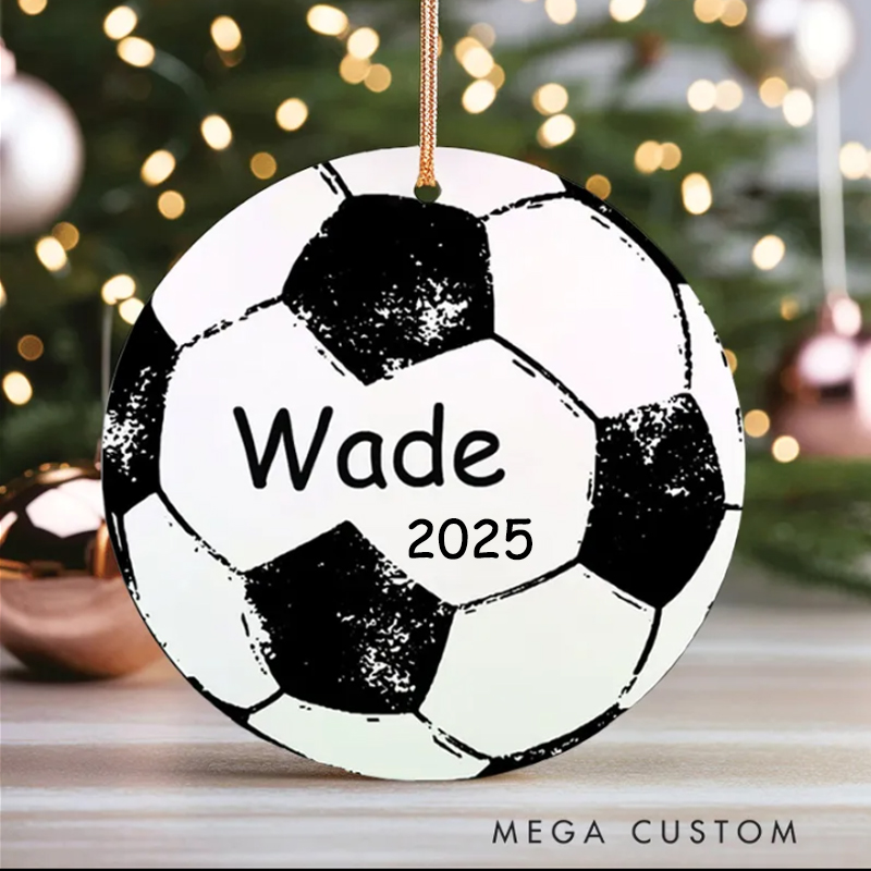 Personalized Soccer Christmas Ornament with Custom Name and Year Perfect for Sports Fans and Holiday Decor