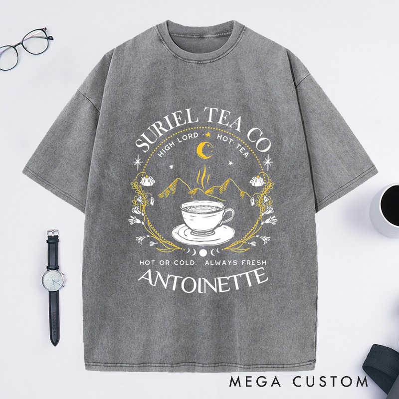 Personalized Suriel Tea Co Washed T-Shirts with Name, Book Lover Shirt Reading Shirt Reading Tee Librarian Shirt Gift Reader Gifts