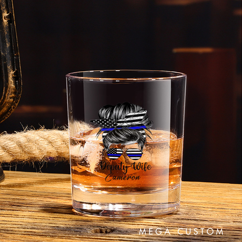 Personalized Whiskey Glass Deputy Wife Thin Blue Line Sunglasses Design Gift for Police Wife