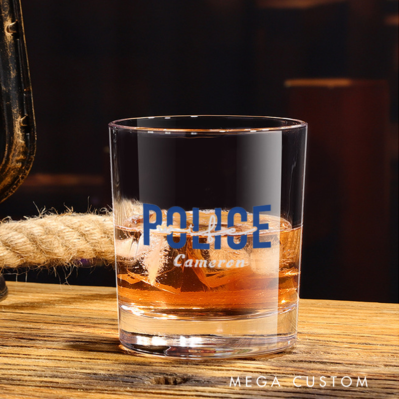Personalized Police Officer Whiskey Glass Police Thin Blue Line Design Gift for Police Wife