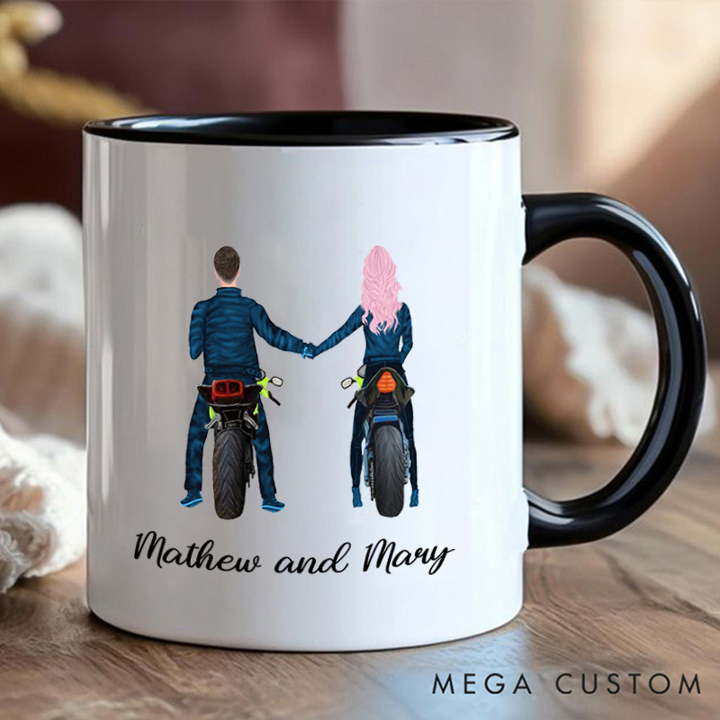Personalized Couple Motorcycle Mug with Romantic Biker Design for Outdoor Adventures Riding Cycling Biking Enthusiasts