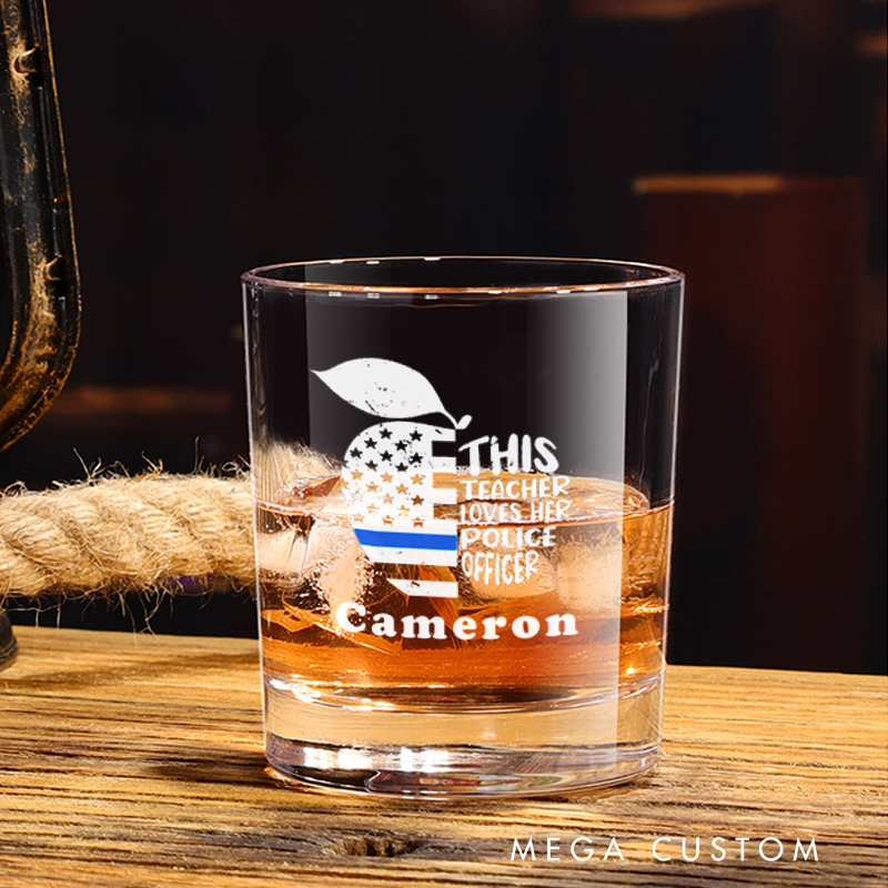 Personalized Police Officer Whiskey Glass This Teacher Loves Her Police Officer Design Gift for Police Girlfriend