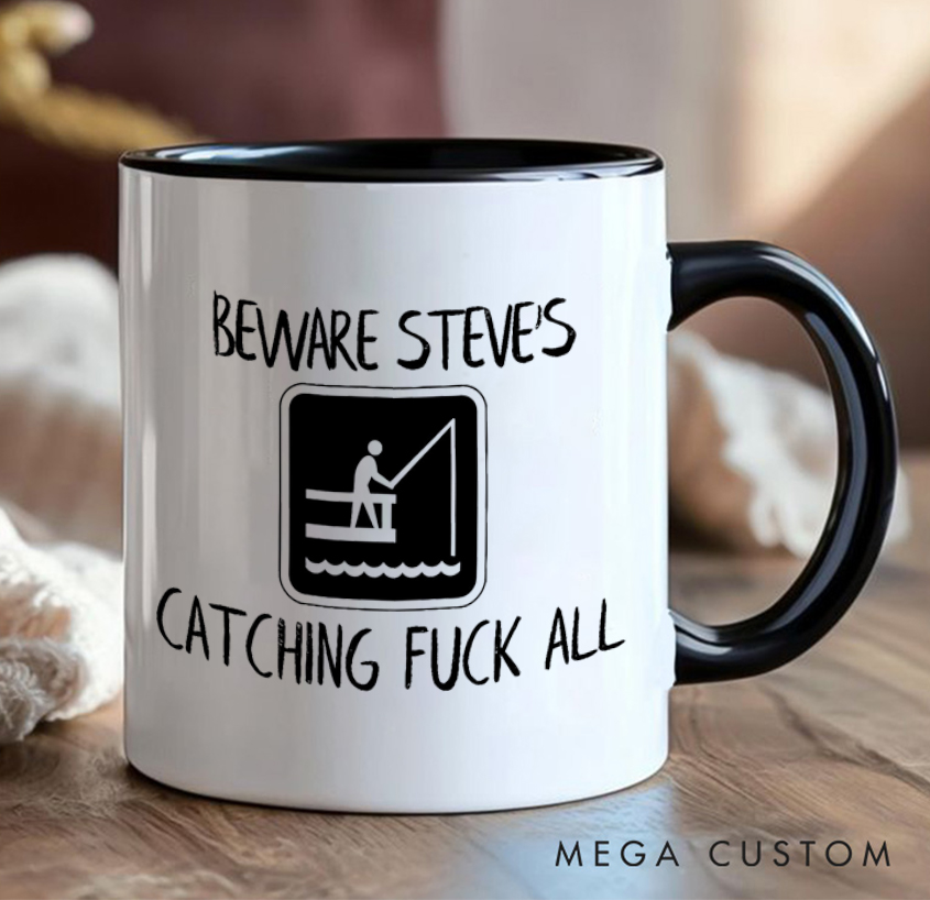 Personalized Humorous Fishing Mug - 'Beware, Catching Nothing' Funny Gift for Anglers