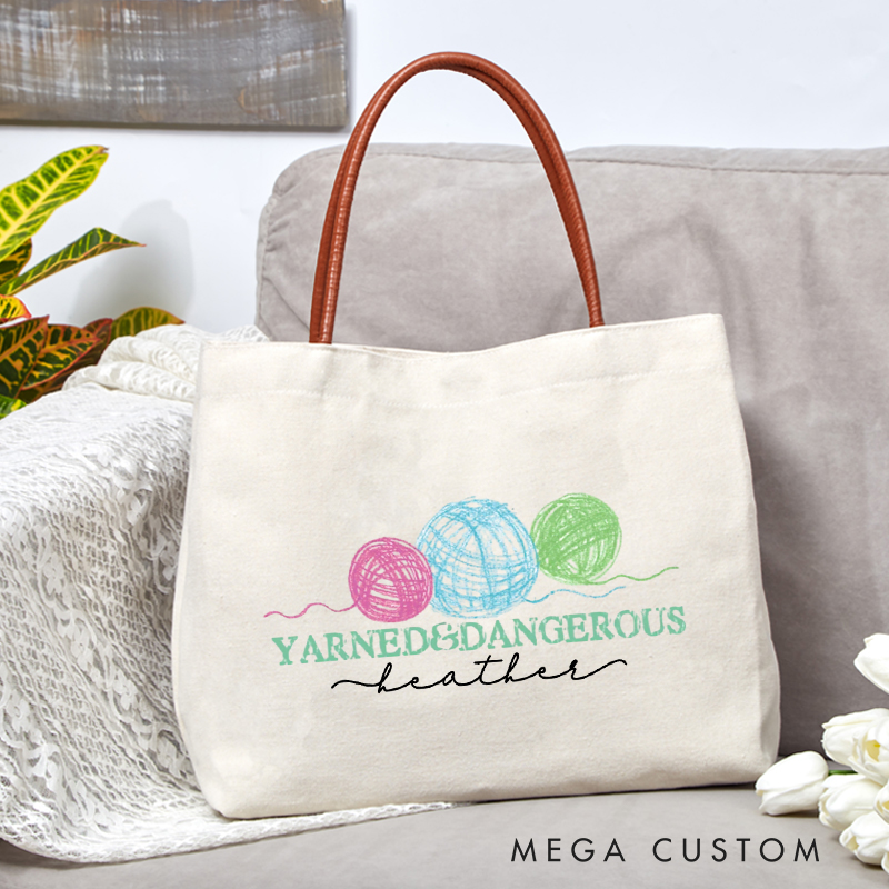 Personalized Yarned and Dangerous Tote Bag Crayon Balls of Yarn Funny Gift for knitting Lover Gift for crocheters
