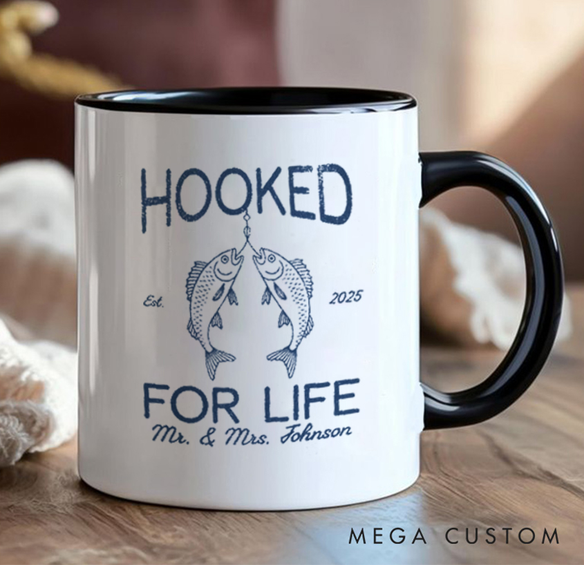 Personalized Hooked for Life Mug Fishing-Themed Couple Gift for Fishing Lover