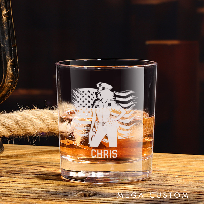 Personalized Policeman Whiskey Glass Rosie the Riveter Police Officer Design Gift for Police Officer