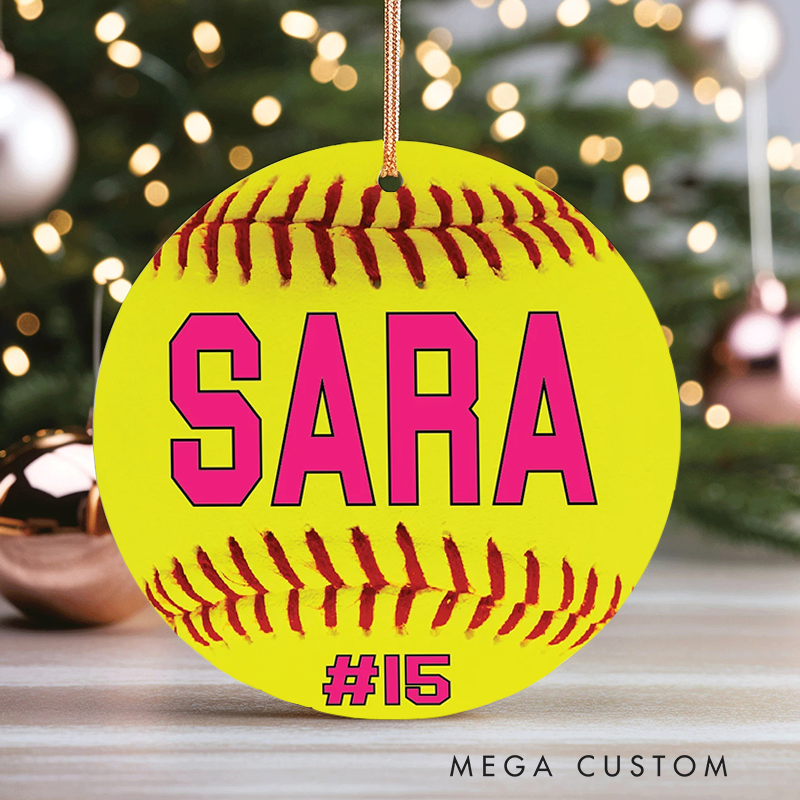 Personalized Softball Christmas Ornament with Custom Name and Number Perfect for Sports Fans and Holiday Decor