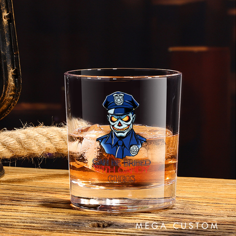 Personalized Policeman Whiskey Glass Funny Skull Police Officer Can Be Bribed with Whiskey Design Gift for Police Officer
