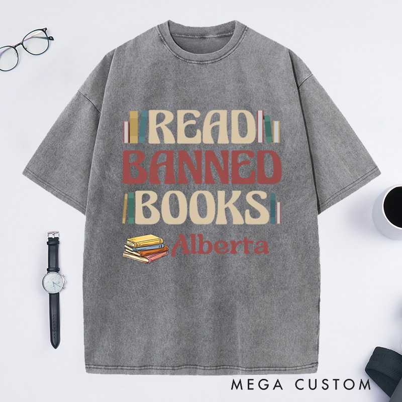 Personalized Read Banned Books Washed T-Shirts, Book Lover Tee Literary TShirt Bookish Shirt Reading Top Librarian Shirt