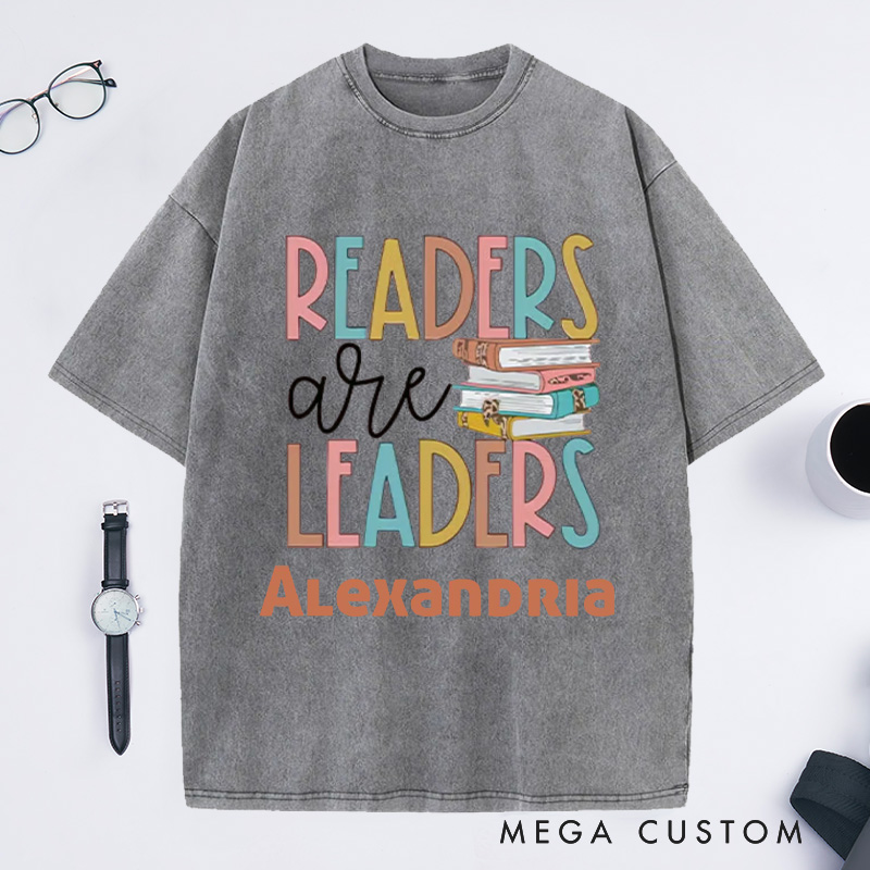 Personalized Readers Are Leaders Washed T-Shirts Reading Shirt with Name Book Lover Tshirt Bookish Shirt Librarian Tee Gift