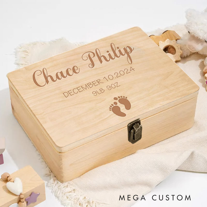 Personalized Baby Footprints with Name and Birth Details for a Sweet and Timeless Keepsake Memory Box