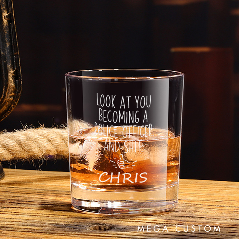 Personalized Policeman Whiskey Glass Funny Police Officer Congratulations Design Gift for Police Officer