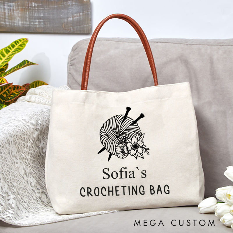 Personalized Crocheting Tote Bag Funny Knitting Bag Crochet Project Bag Knitting Tote Knitting Gifts Personalised Knitter Gift Yarn Bag
