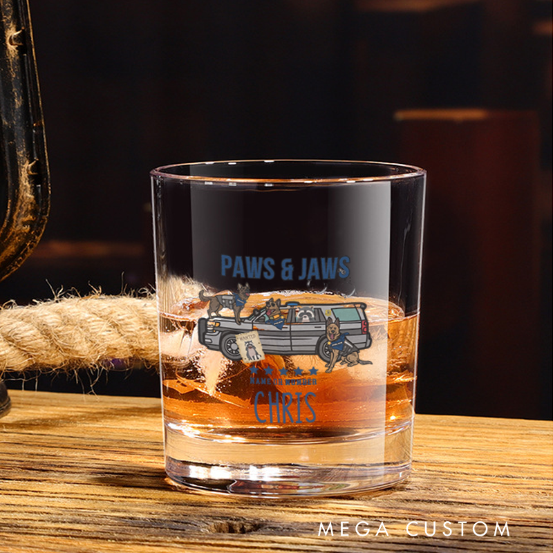 Personalized Policeman Whiskey Glass Paws & Jaws K9 Unit Design Gift for Dog Lover Police Officer