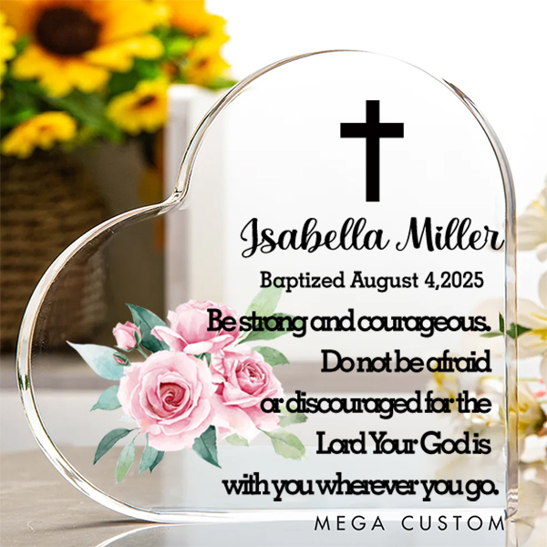 Personalized Cross Heart-shaped Acrylic Plaque with Name and Text Communion Party Home Decor for Friend Christening Baptism Gift 
