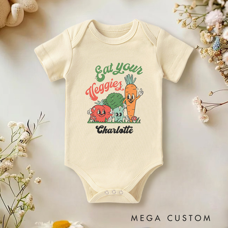 Personalized Eat Your Veggies Cute and Whimsical Vegetable Characters Baby Gift Baby Onesie  