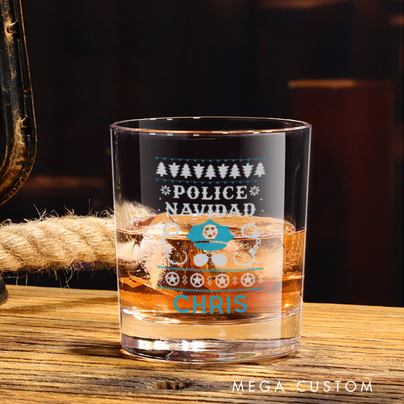 Personalized Policeman Whiskey Glass Police Navidad Ugly Sweater Design Gift for Police Officer