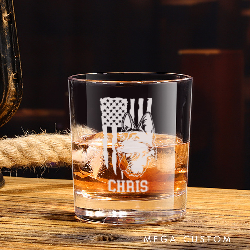 Personalized Policeman Whiskey Glass Set Thin Blue Line K9 Design Gift for Police Officer