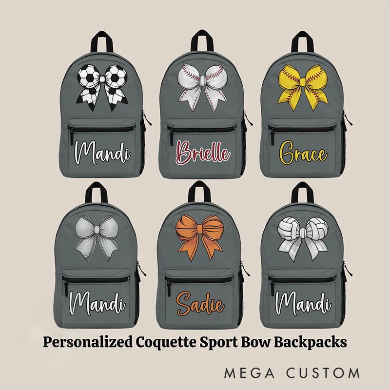 Personalized Coquette Sports Bow Backpacks with Custom Name and Stylish Bow Designs Perfect for Athletes Students or Everyday Use