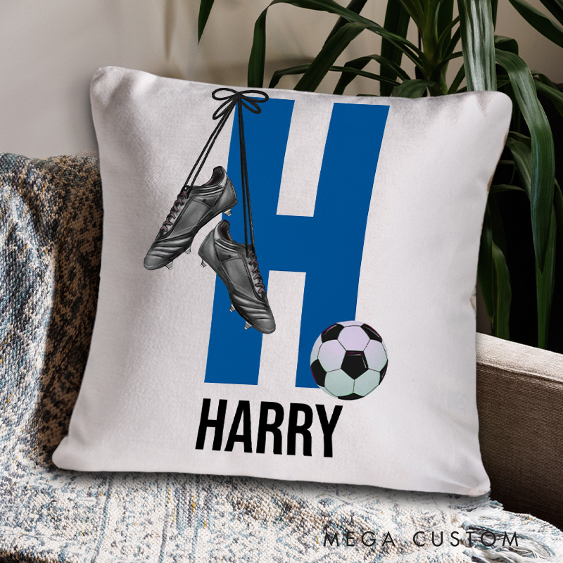 Personalized Soccer Initial Pillow with Custom Name Design  