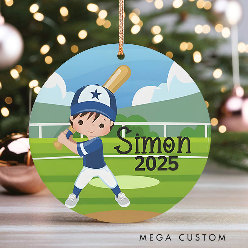 Personalized Baseball Christmas Ornament with Custom Name and Year Design for Kids and Sports Fans