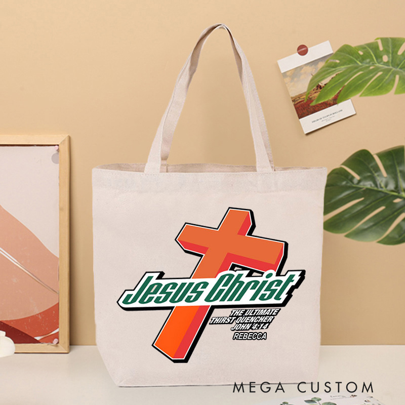 Personalized Jesus Christ Christian Canvas Tote Bag with Name Christian Cross Bag Faith Gift Religious Gift Christian Gift for Jesus Lovers