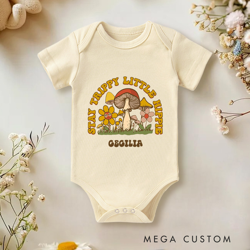 Personalized Trippy Little Hippie Groovy and Flower Child Inspired Baby Gift Baby Onesie  