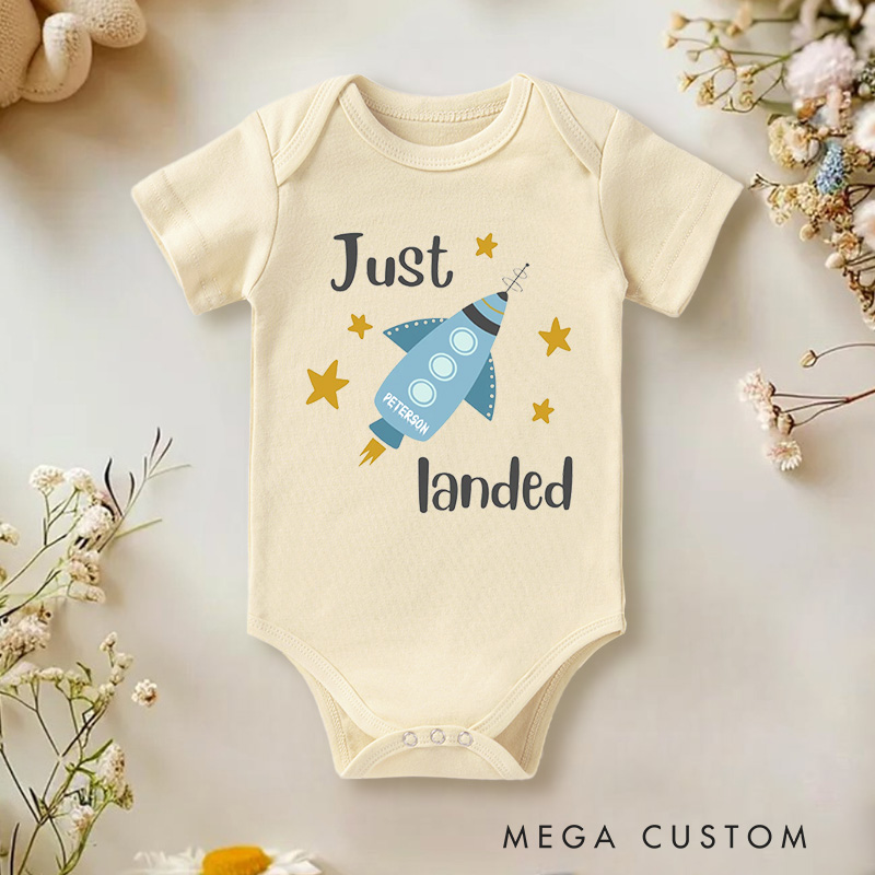 Personalized Just Landed Rocket and Space Themed Adorable Baby Gift Baby Onesie  