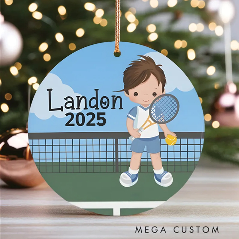 Personalized Tennis Christmas Ornament with Custom Name and Year Design for Kids and Sports Enthusiasts