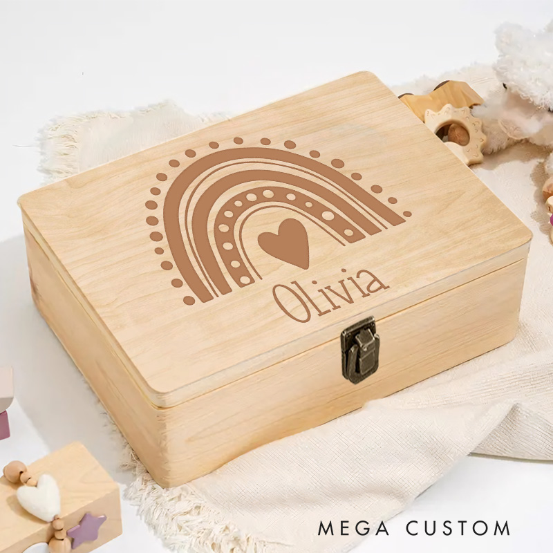 Personalized Rainbow Heart Keepsake Memory Box Birthday Gift for Baby Baby Shower Gift