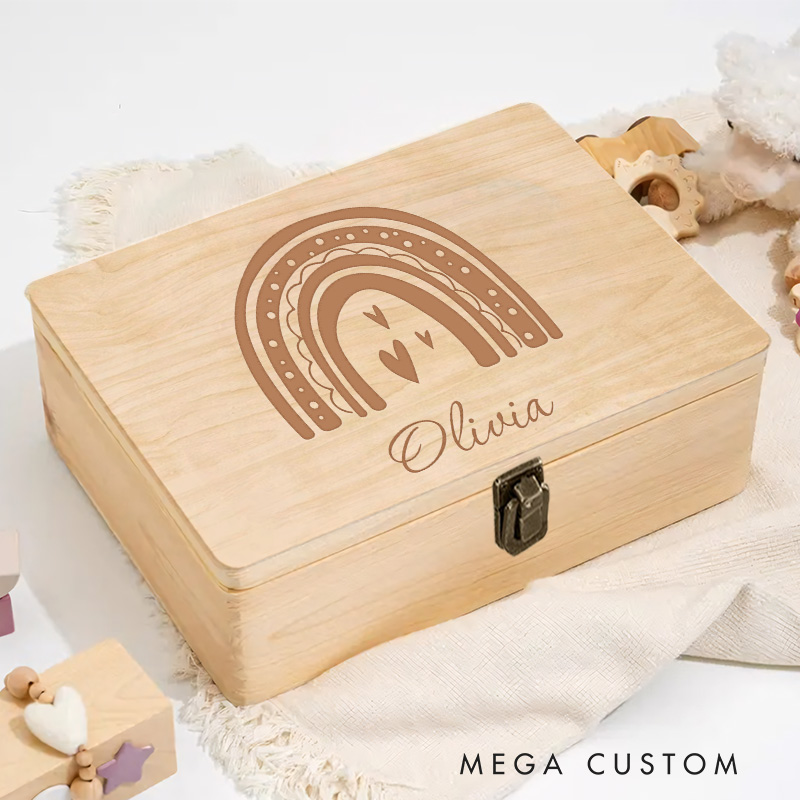 Personalized Double Heart Rainbow Keepsake Memory Box Baptism Gift Birth Present