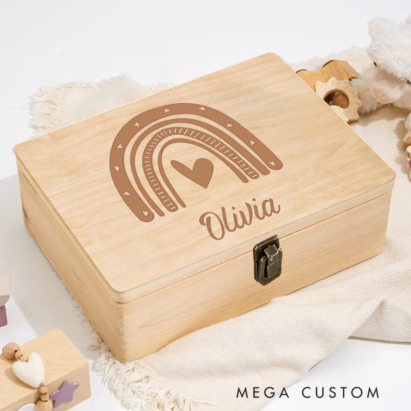 Personalized Minimalist Rainbow Heart Keepsake Memory Box Birthday Gift for Baby