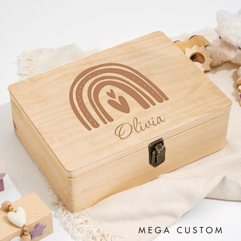 Personalized Simple Heart Rainbow Keepsake Memory Box Birthday Gift for Baby