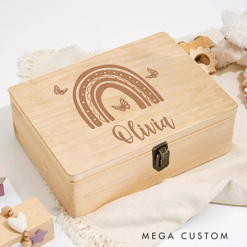 Personalized Butterfly Rainbow Keepsake Memory Box Baptism Gift Birth Present