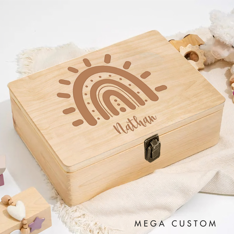 Personalized Sunburst Rainbow Keepsake Memory Box Birthday Gift for Baby Baby Shower Gift