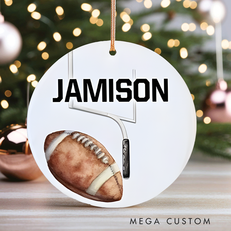 Personalized Football Christmas Ornament with Custom Name and Goalpost Design for Sports Fans