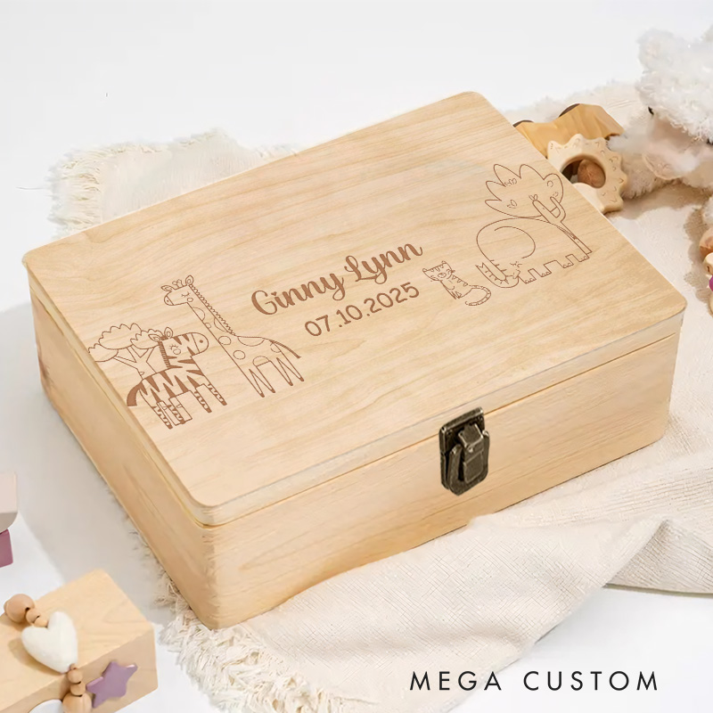 Personalized Safari Animal Parade Keepsake Memory Box Birthday Gift for Baby Baby Shower Gift