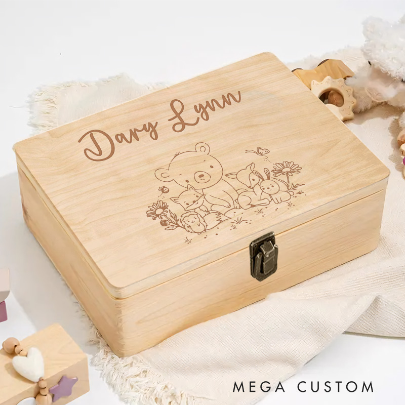 Personalized Forest Animal Gathering Keepsake Memory Box Birthday Gift for Baby