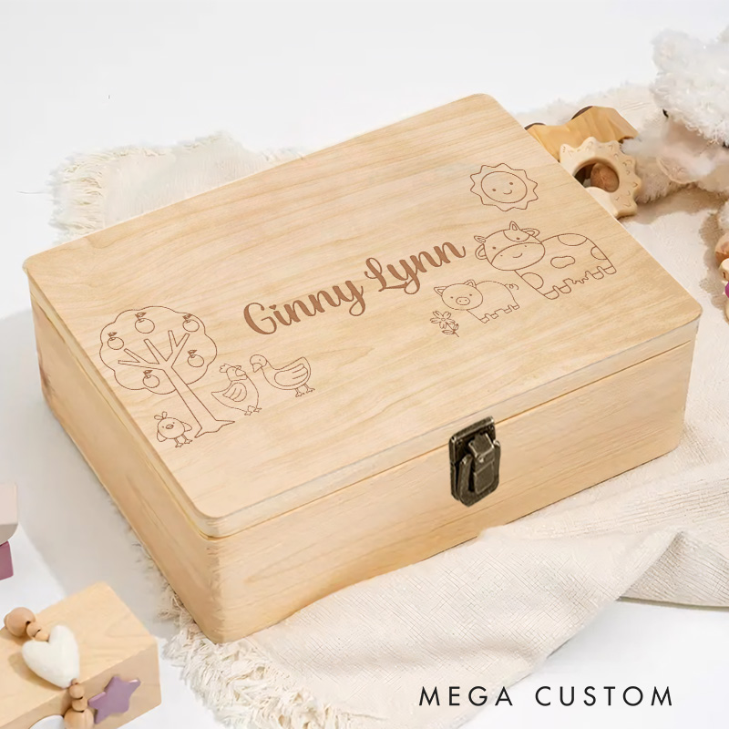 Personalized Safari Animal Family Keepsake Memory Box Baptism Gift Birth Present