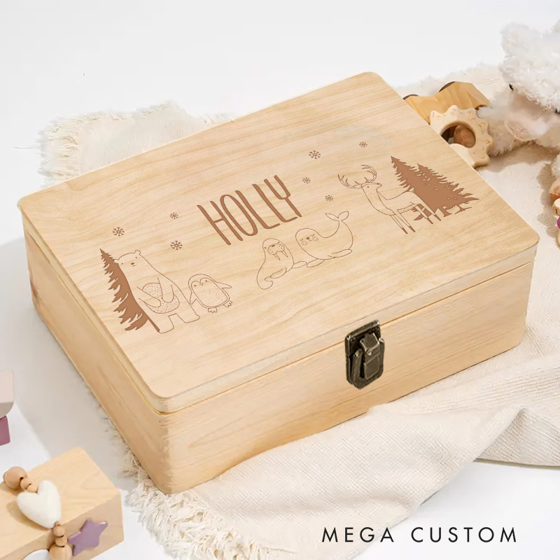 Personalized Forest Exploration Scene Keepsake Memory Box Baptism Gift Birth Present