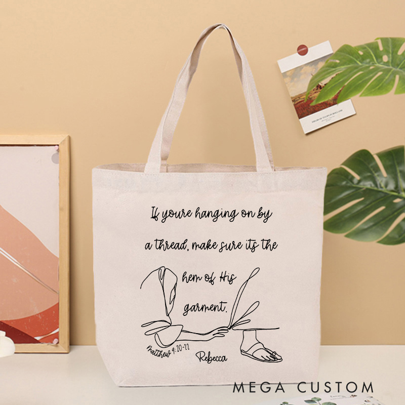 Personalized Hem of His Garment Canvas Tote Bag with Name Christian Matthew 9:20-21 Bible Verse Tote Bag Encouraging Tote Bag Inspirational Faith Bag
